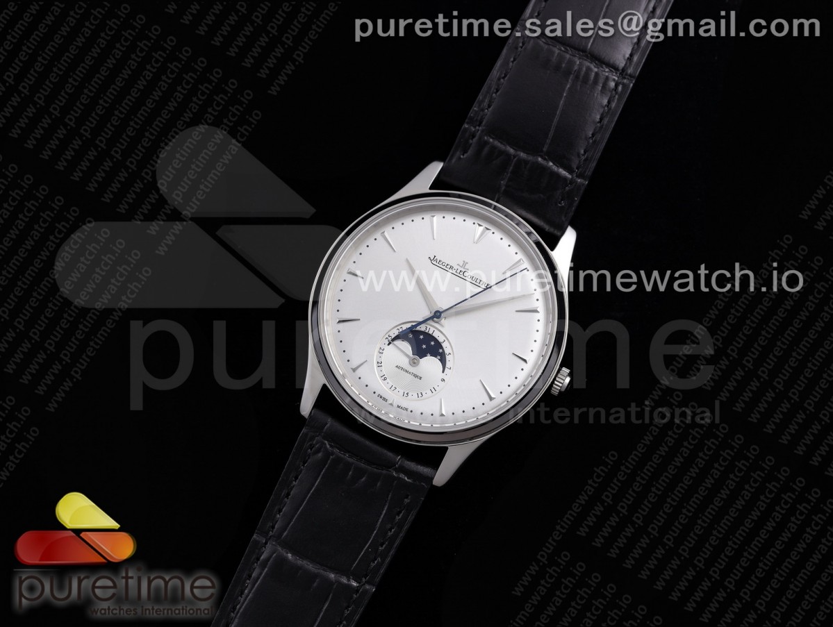 AZ공장 예거 울씬문 화이트다이얼 가죽스트랩 Master Ultra Thin Moon SS AZF 1:1 Best Edition White Dial on Black Leather Strap A925