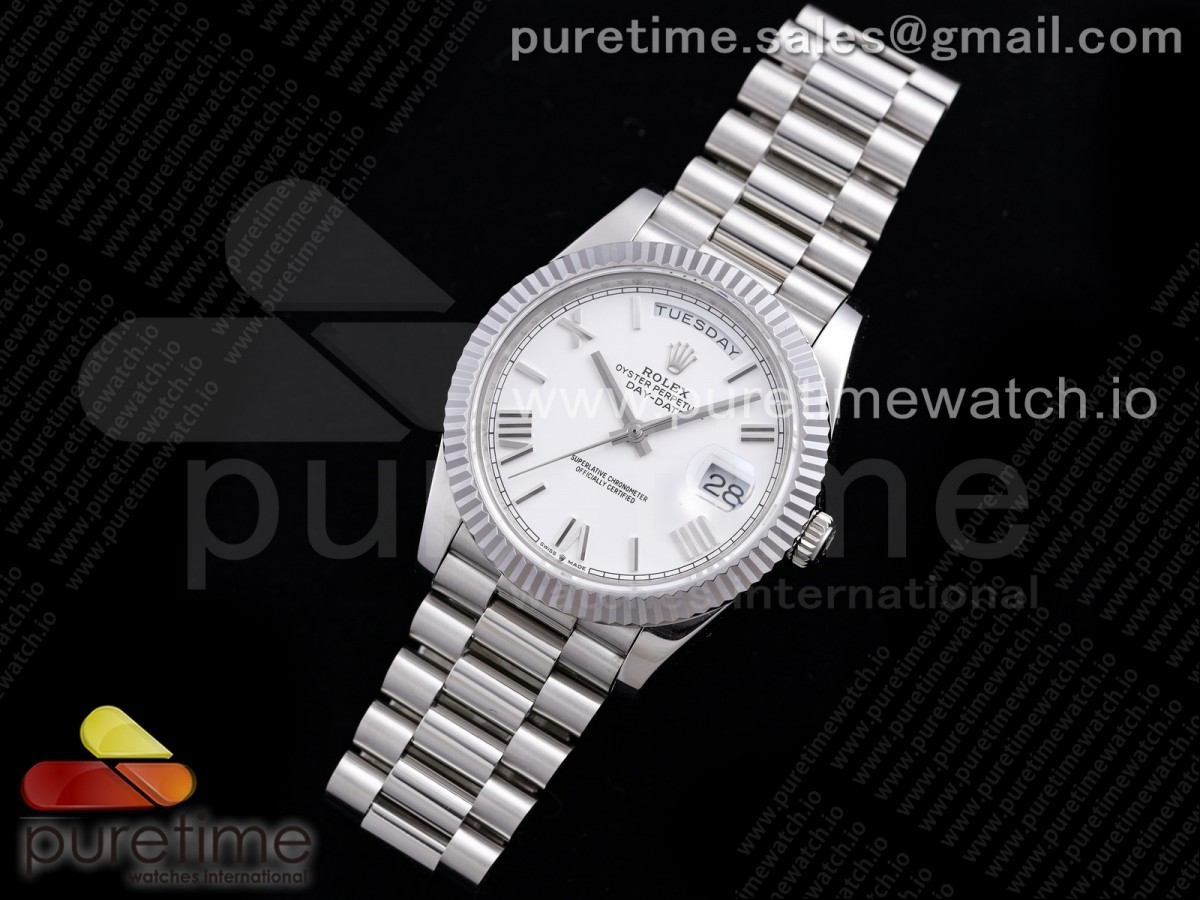 GM공장 롤렉스 데이데이트 40 화이트다이얼 2836 Day Date 40 SS 904L Steel GMF 1:1 Best Edition White Roman Dial on SS Bracelet A2836