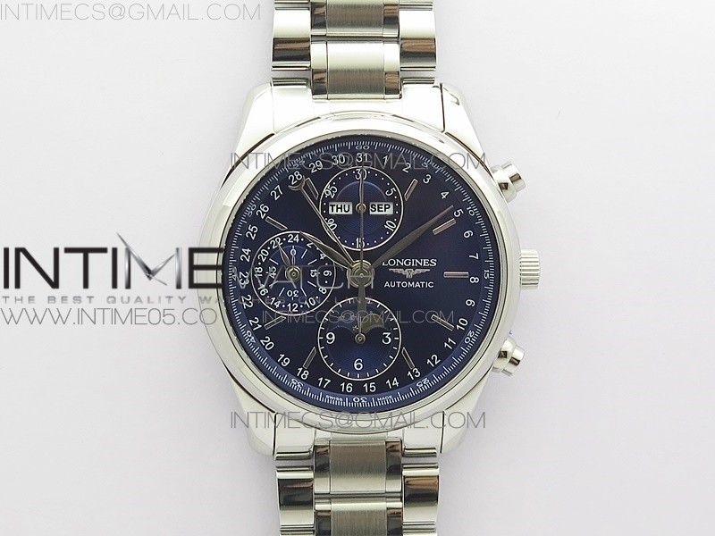 GL공장 마스터 문페이즈 크로노 블루다이얼 Master Moonphase Chronograph SS GLF 1:1 Best Edition Blue Dial on SS Bracelet A7751