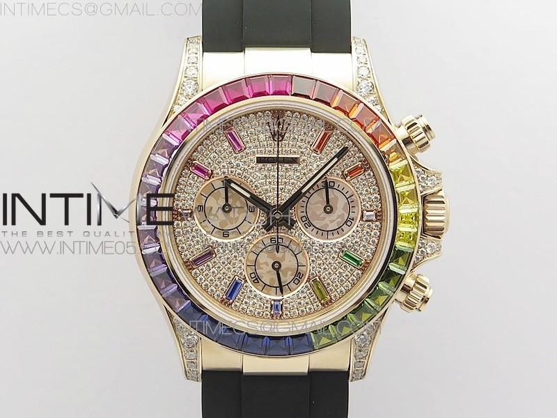 BL공장 데이토나 레인보우 로골 러버 Daytona 116595RBOW RG Rainbow Crystal BLF Best Edition Diamonds Dial on Black Rubber Strap A4130