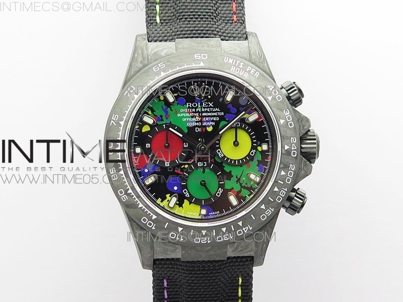 OM공장 데이토나 DIW 카본 나일론스트랩 4130 Daytona DIW Carbon OMF Best Edition Red/Yellow/Green Dial on Black Nylon Strap A4130