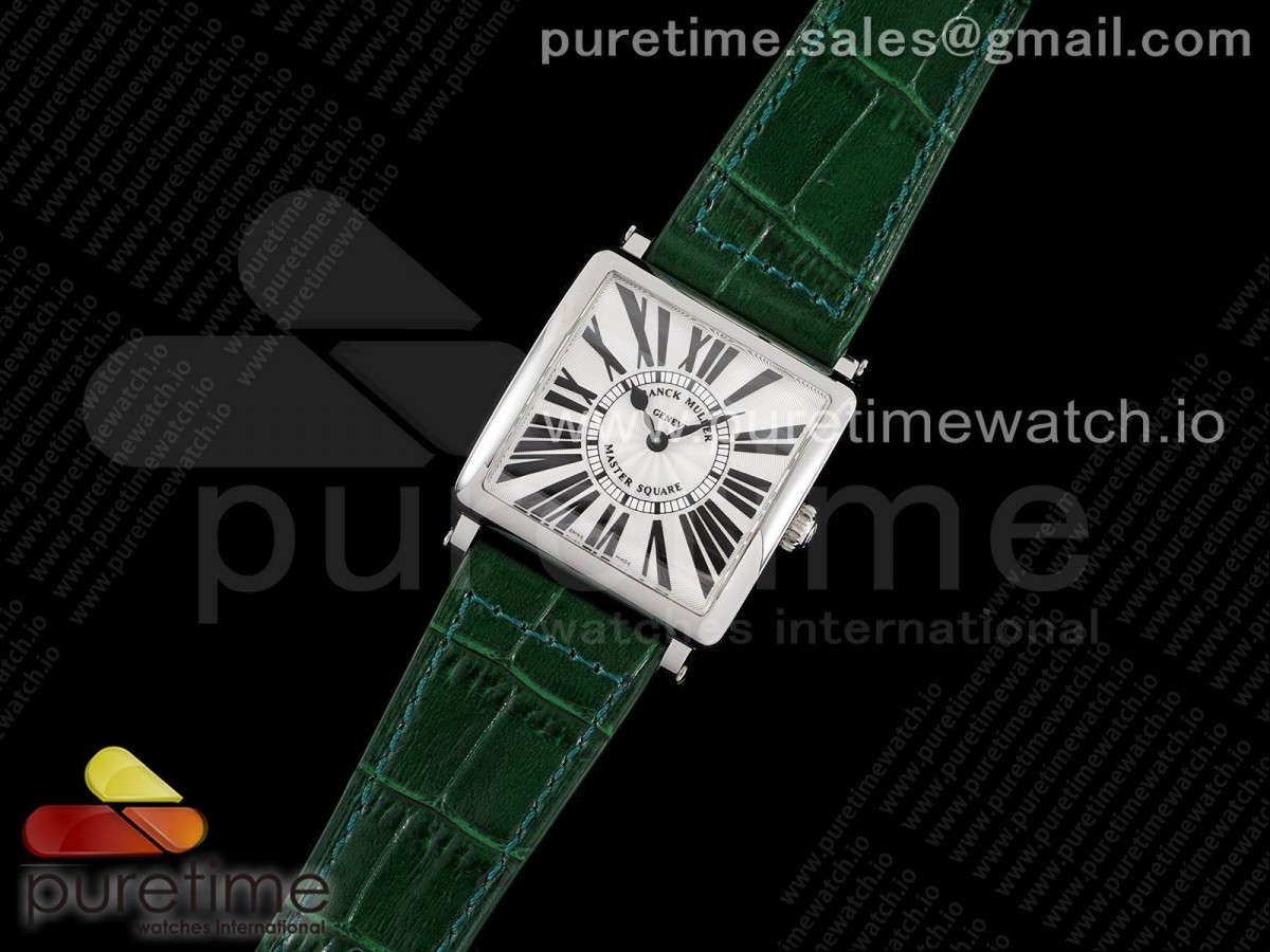 ZF공장 마스터스퀘어 화이트다이얼 가죽스트랩 Master Square SS Ladies ZF 1:1 Best Edition White Black Roman Dial on Green Leather Strap Ronda Quartz