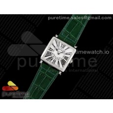 ZF공장 마스터스퀘어 화이트다이얼 가죽스트랩 Master Square SS Ladies ZF 1:1 Best Edition White Black Roman Dial on Green Leather Strap Ronda Quartz