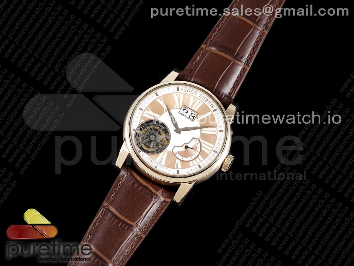 JB공장 오마쥬 플라잉 뚜르비용 로골 화이트다이얼 가죽스트랩 Hommage Flying Tourbillon RG JBF Best Edition White/RG Dial on Brown Leather Strap