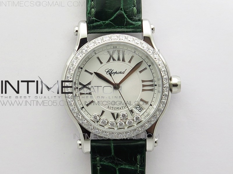 YY공장 쇼파드 해피스포츠 36미리 화이트다이얼 그린가죽스트랩 HAPPY SPORT AUTOMATIC SS 36MM CRYSTAL YYF 1:1 BEST EDITION WHITE DIAL ON GREEN LEATHER STRAP A2892