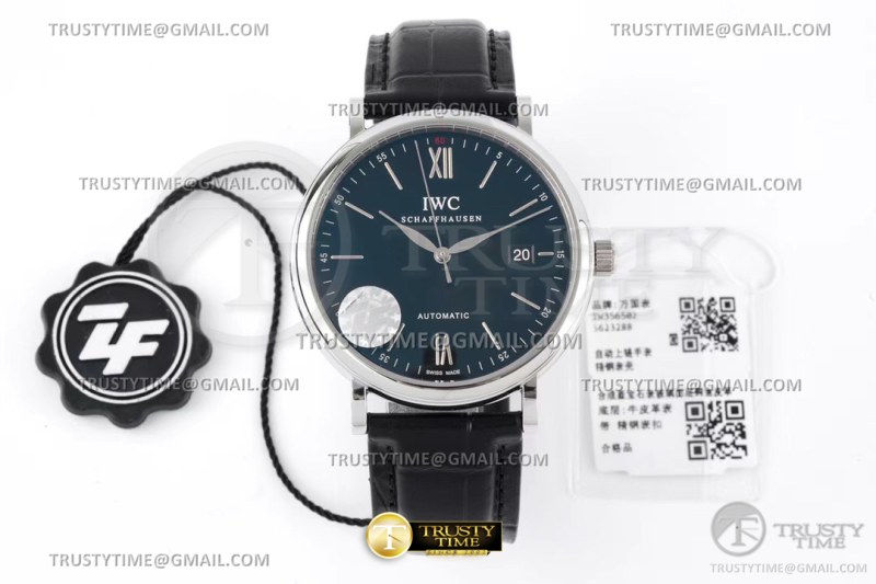 ZF공장 IWC 포르토피노 오토메틱 40 스틸 블랙다이얼 실버핸즈 가죽스트랩 Portofino Automatic 40mm SS/LE Blk/SS Stk ZF A9019