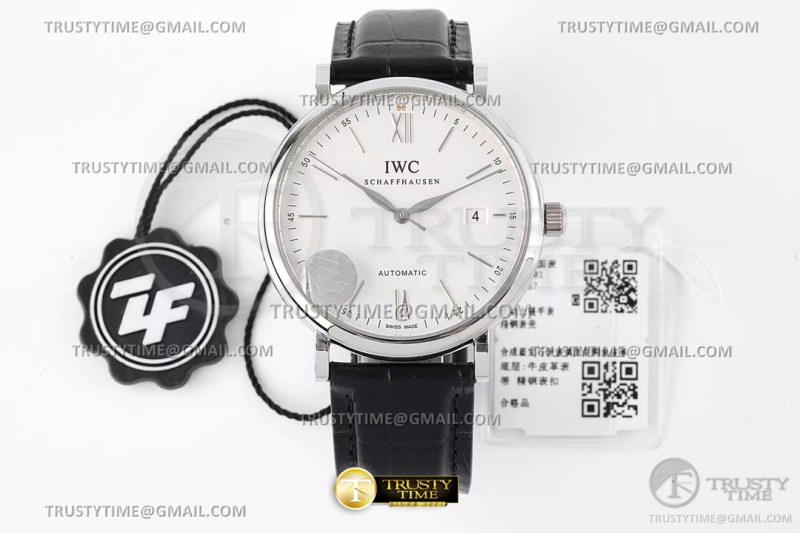 ZF공장(AF) IWC 포르토피노 오토메틱 40 스틸 화이트다이얼 실버핸즈 가죽스트랩 Portofino Automatic 40mm SS/LE Wht/SS Stk ZF A9019