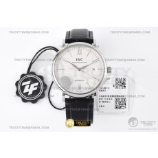 ZF공장(AF) IWC 포르토피노 오토메틱 40 스틸 화이트다이얼 실버핸즈 가죽스트랩 Portofino Automatic 40mm SS/LE Wht/SS Stk ZF A9019