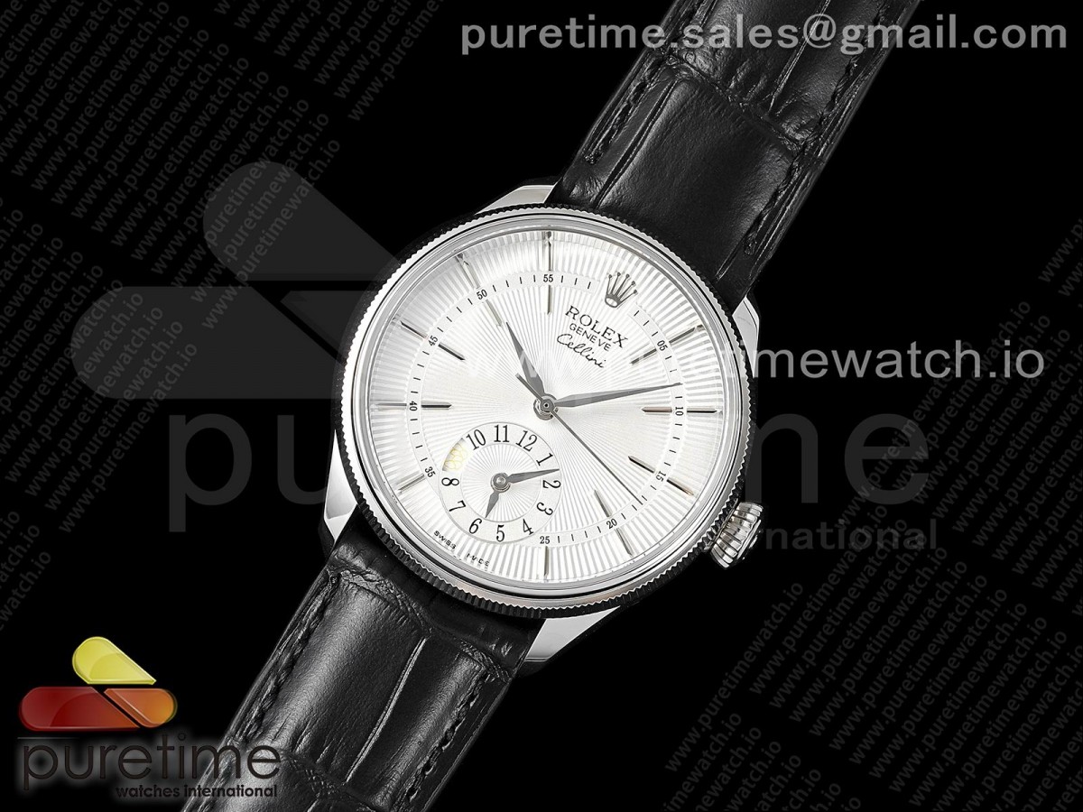 KZ공장 롤렉스 셀리니 듀얼타임 스틸 화이트다이얼 가죽스트랩 Cellini Dual Time 50529 SS KZF Best Edition White Dial on Black Leather Strap A23J