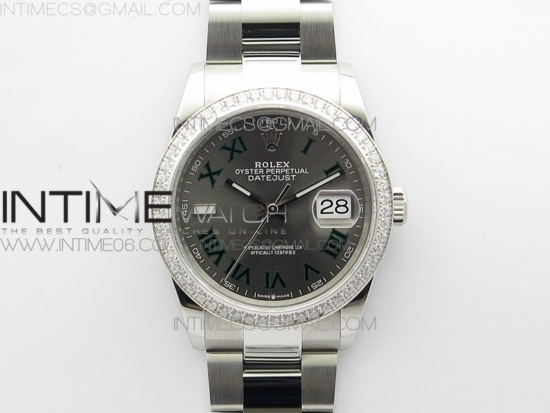 BP공장 롤렉스 데이저스트 36 스틸 슬레이트로만다이얼 다이아몬드베젤 오이스터브레이슬릿 DateJust 36 SS 126234 BP 1:1 Best Edition Gray Dial on Oyster Bracelet