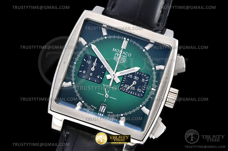 태그호이어 모나코 크로노그래프 그린옴브르다이얼 가죽스트랩 Tag Monaco Chronograph SS/LE Green Jap VK64A