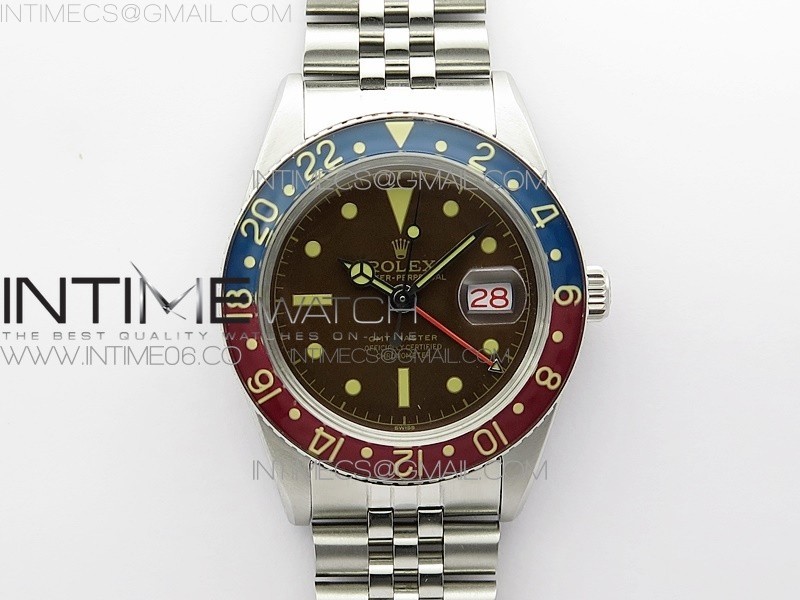 무명공장 롤렉스 빈티지GMT마스터 트로피칼 블랙다이얼 쥬빌레브레이슬릿 Vintage GMT Master 6542 Blue/Red Bezel Tropical Black Dial on SS Jubilee Bracelet A2836