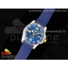 ZF공장 론진 하이드로콘퀘스트 옐로우골드콤비 블루다이얼 러버스트랩 Conquest SS/YG Blue Ceramic Bezel SS ZF 1:1 Best Edition Blue Dial on Blue Rubber Strap A2824