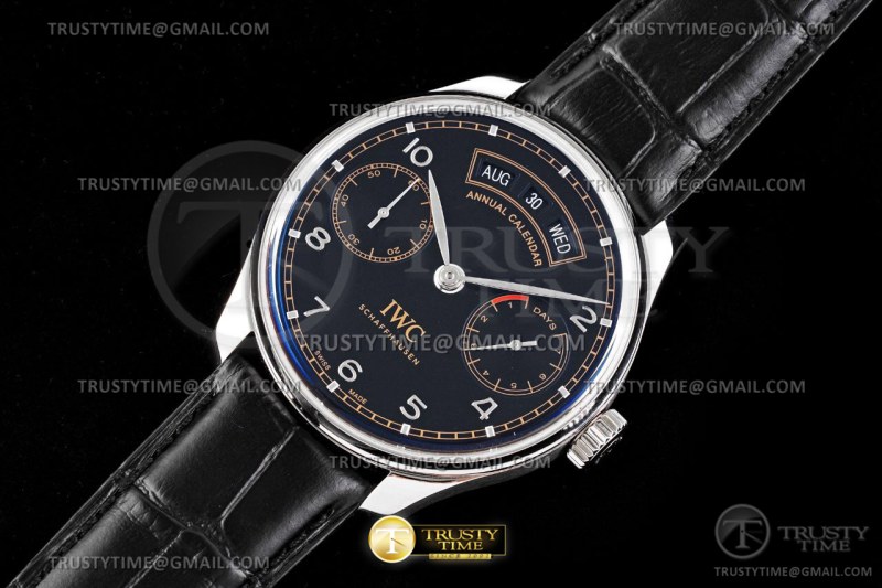 AZ공장 IWC 포르투기저 애뉴얼캘린더 스틸 블랙다이얼 빈티지인덱스 가죽스트랩 Portugieser Annual Cal IW503502 SS/LE Blk AZF A52850