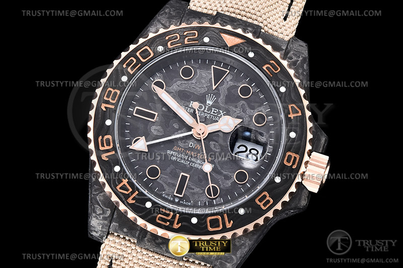 OM공장 롤렉스 GMT마스터2 카본케이스 옐로우커스텀 직물스트랩 GMT Master II GMT Everose FC/NY CAR OMF A3186 CHS