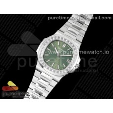 PPF공장 파텍필립 노틸러스 5711 그린다이얼 브레이슬릿 Nautilus 5711/1A PPF 1:1 Best Edition Green Textured Dial T Diamonds Bezel on SS Bracelet 324CS V4 PP공장