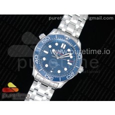 VS공장 오메가 씨마스터 다이버 300M 스틸 블루다이얼 브레이슬릿 2018 Seamaster Diver 300M VSF 1:1 Best Edition Blue Ceramic Blue Dial on SS Bracelet A8800 V2 (Black Balance Wheel)