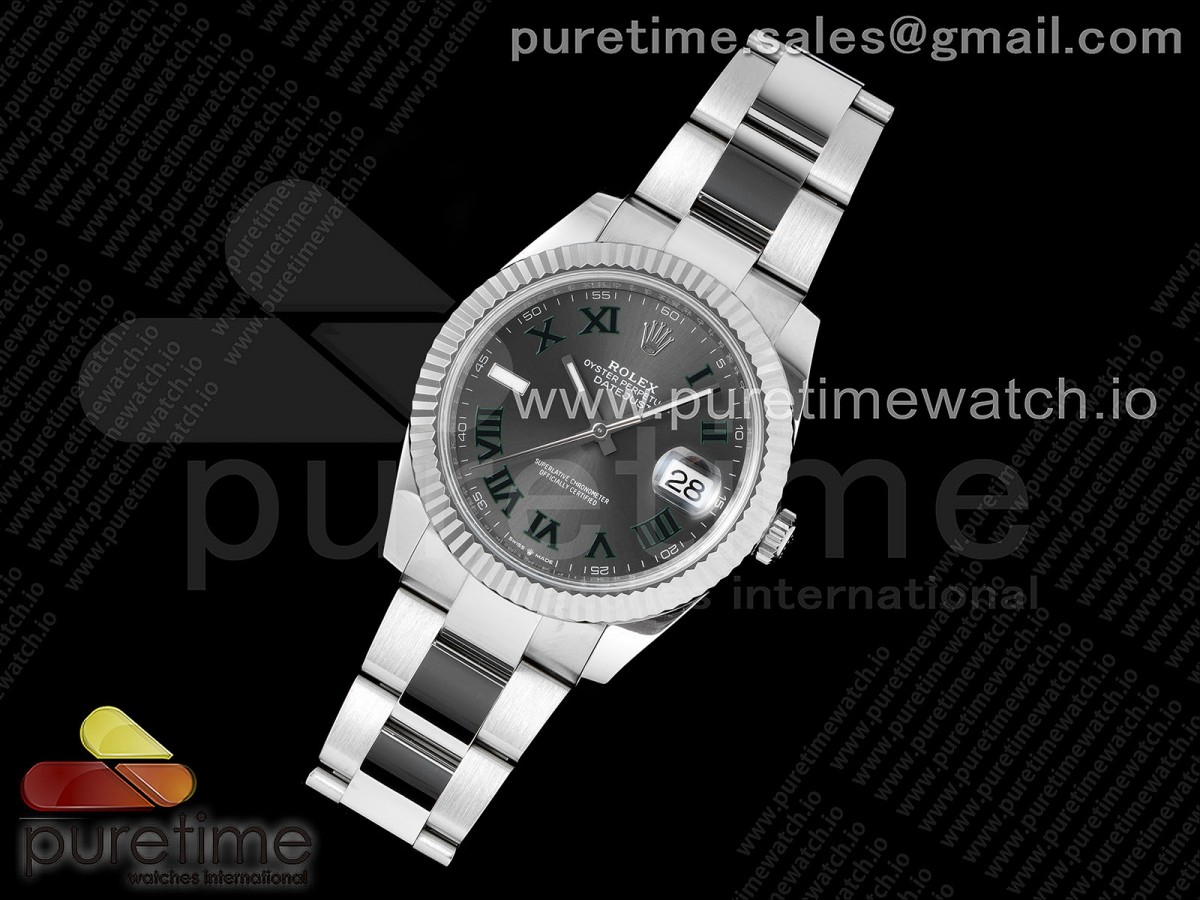 NTF공장 롤렉스 데이저스트 41 스틸 슬레이트로만다이얼 플루티드베젤 오이스터브레이슬릿 DateJust 41 126334 NTF 1:1 Best Edition 904L Steel Gray Dial Green Roman on Oyster Bracelet VR3235