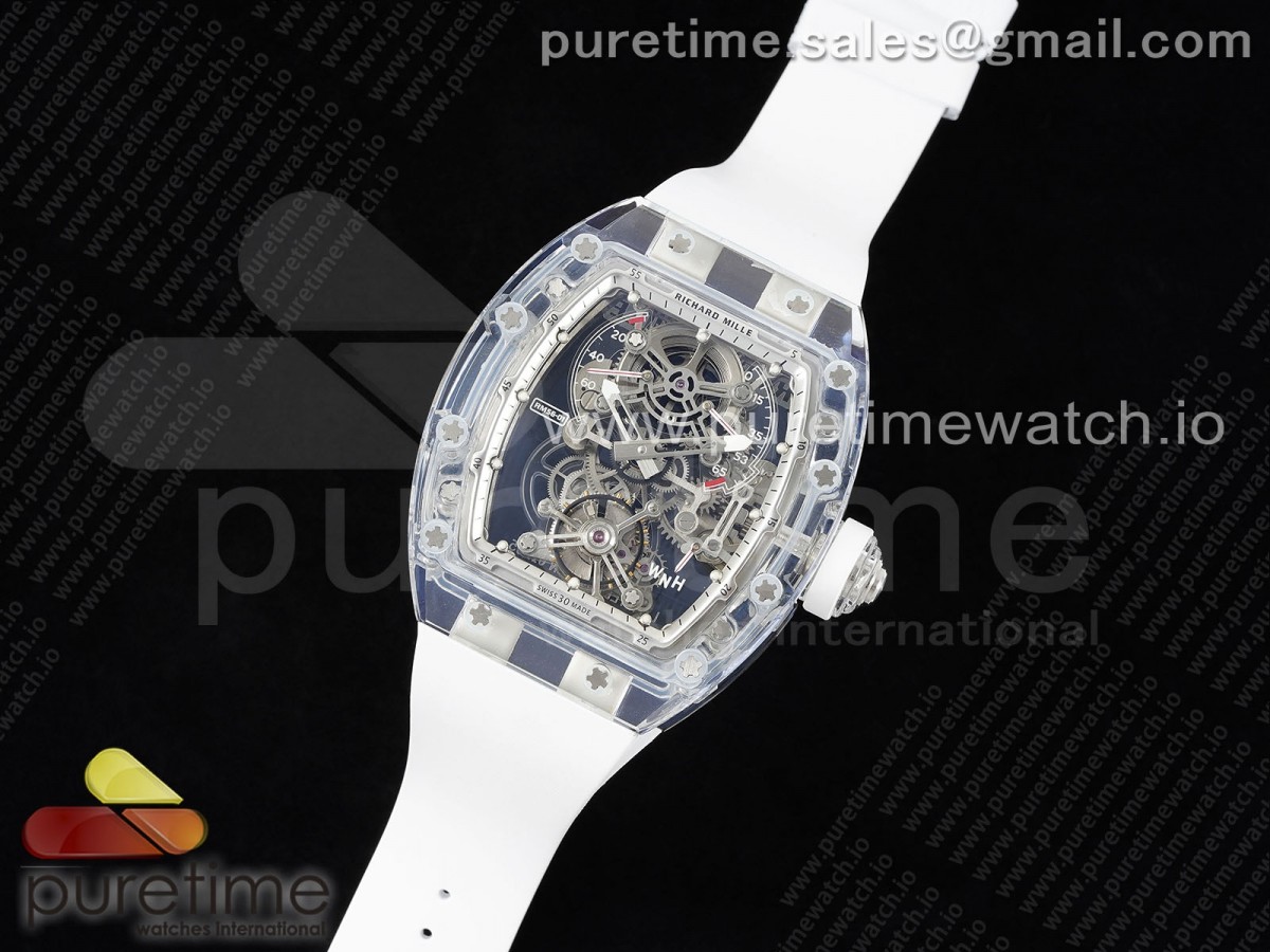 RM공장 리차드밀 RM56-01 뚜르비옹 투명 글래스케이스 러버스트랩 RM56-01 Transparent Tourbillon RMF Best Edition Skeleton Dial on White Rubber Strap