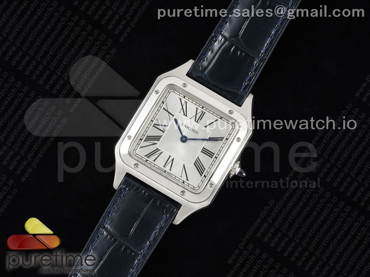 F1공장 까르띠에 산토스 뒤몽 31.4 스틸 실버다이얼 네이비가죽스트랩  Santos Dumont 31.4mm IWSF Best Edition Silver Dial on Blue Leather Strap Quartz