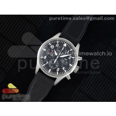 AZ공장 IWC 파일럿 크로노그래프 스틸 블랙다이얼 블랙가죽스트랩 Pilot Chrono SS AZF 1:1 Best Edition Black Dial on Black Leather Strap A7750