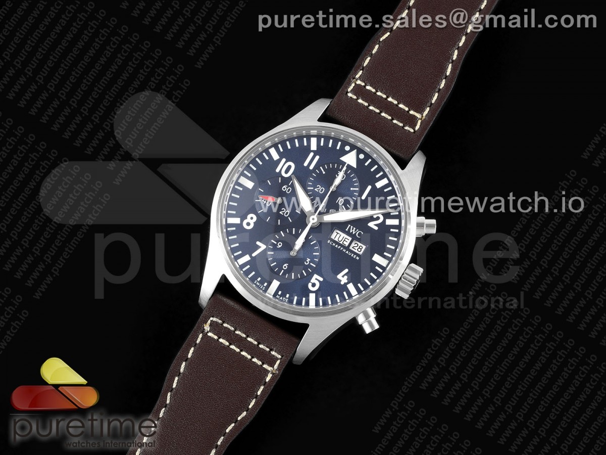 AZ공장 IWC 파일럿 크로노그래프 스틸 블루다이얼 어린왕자에디션 브라운가죽스트랩 Pilot Chrono SS AZF 1:1 Best Edition Blue Dial on Brown Leather Strap A7750