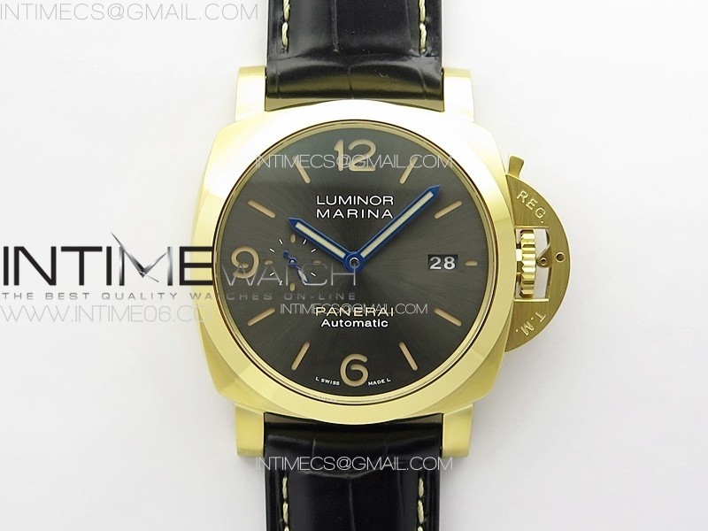 VS공장 파네라이 PAM1115 옐로우골드금통 그레이다이얼 블루핸즈 가죽스트랩 Pre Order PAM1115  RG VSF 1:1 Best Edition Blue Dial on Blue Leather Strap P.9010 Super Clone  SB공장