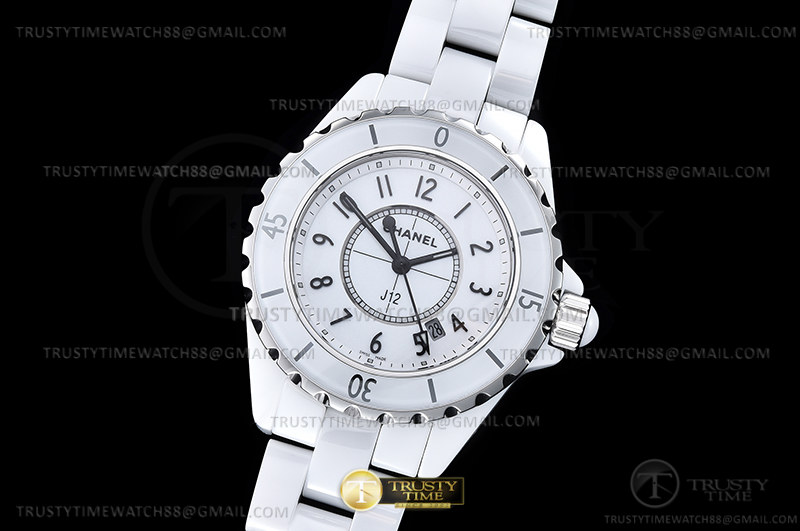 XF공장 샤넬 J12 화이트다이얼 33mm 여성용 J-12 Ladies 33mm CER/CER Wht/Num XF Sw Qtz