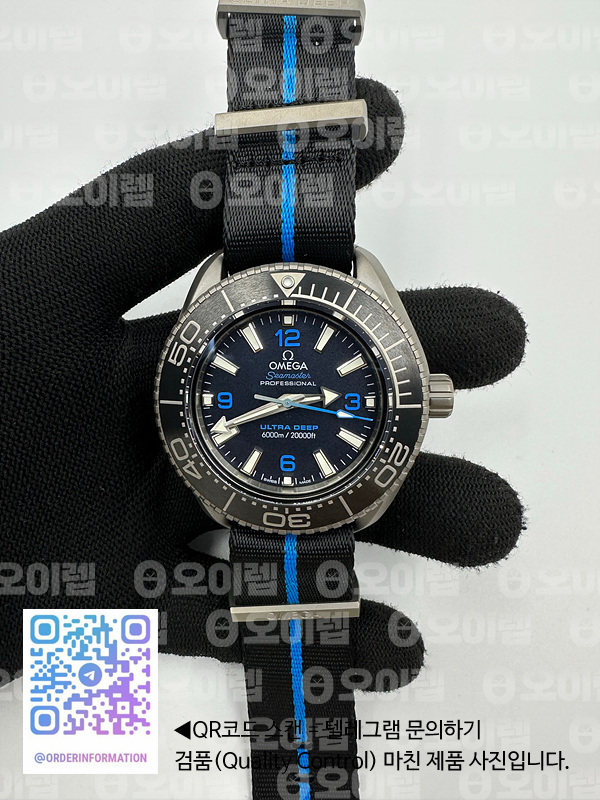 VS공장 오메가 씨마스터 플래닛오션 울트라딥 6000m 티타늄 블랙다이얼 나일론스트랩 Seamaster 6000M Ultra Deep SS SBF 1:1 Best Edition Black Dial on Black Nylon Strap A8912 Super Clone