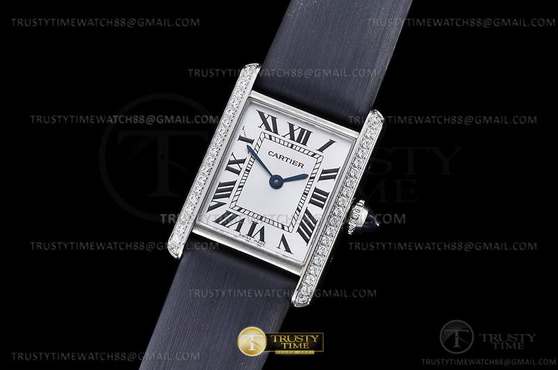 F1공장 까르띠에 탱크 머스트 스몰 다이아몬드베젤 블랙스트랩 Cartier Tank Must Small Dia SS/LE Wht F1F Sw Qtz