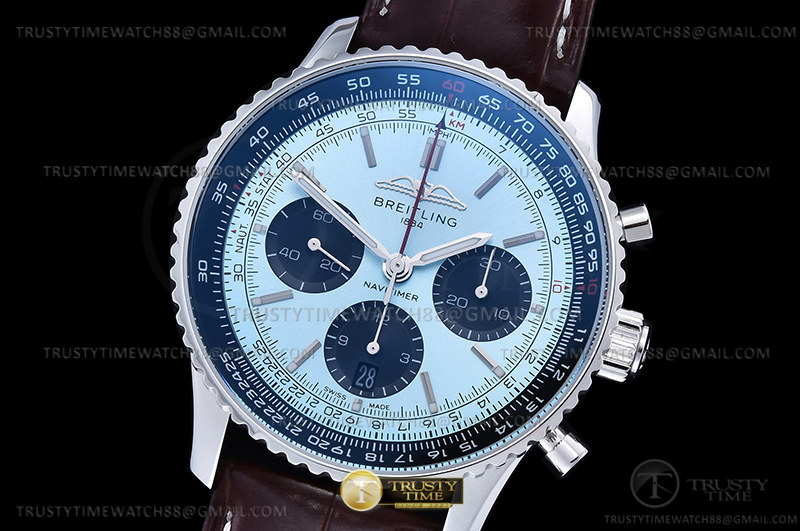 OX공장 브라이틀링 내비타이머 크로노 블루다이얼 가죽스트랩 Navitimer B01 Chrono 43mm SS/LE L-Blue OXF A7750