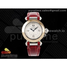 AF공장 까르띠에 파샤 30mm 로즈골드콤비 화이트다이얼 레드가죽스트랩 Pasha 30mm SS/RG AF 1:1 Best Edition White Textured Dial on Red Leather Strap Jaq Quartz