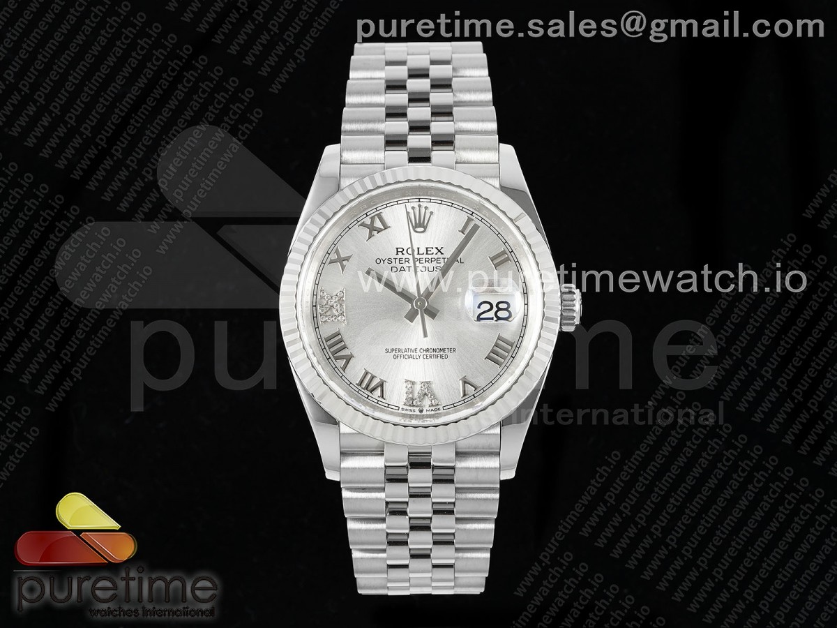 AP공장 롤렉스 데이저스트 36 스틸 실버다이얼 로만인덱스 브레이슬릿 DateJust 36 126234 APF 1:1 Best Edition 904L Steel Silver Diamond Roman Dial on Jubilee Bracelet VR3235