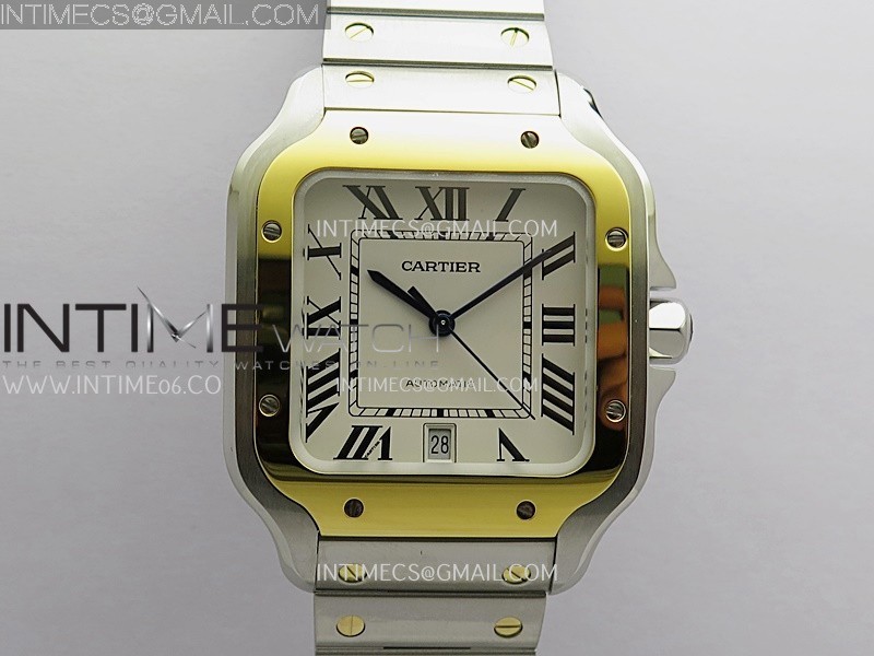 GF공장 까르띠에 산토스 40MM 라지 옐로우골드콤비 스마트링크브레이슬릿 Santos de Cartier 40mm SS/YG GF 1:1 Best Edition White Dial On SS Bracelet MIYOTA 9015